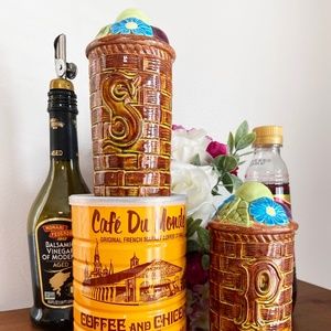 Vintage 1960s Large Kitschy Vibrant Salt and Pepper Shakers | Basket with Flower